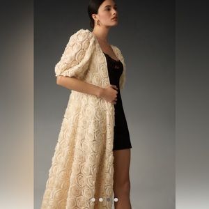 Elegant Cream Floral Long Coat